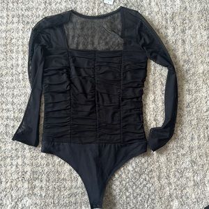 Black mesh long sleeve  top bodysuit with rogued stomach area